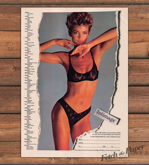 Intimage Alluring Lace Black Bra Panties Short Curly Hair Print Ad 1985 1980s