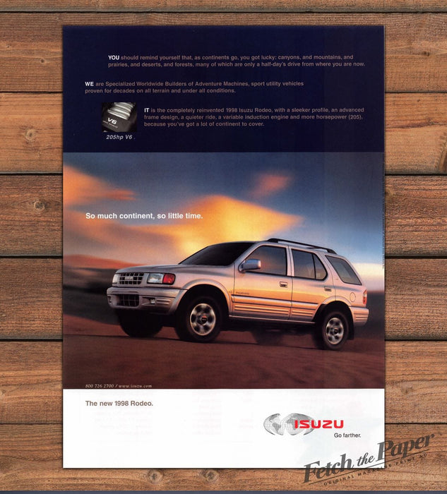 Isuzu Rodeo SUV 1998 So Much Continent So Little Time Print Ad 1997 1990s