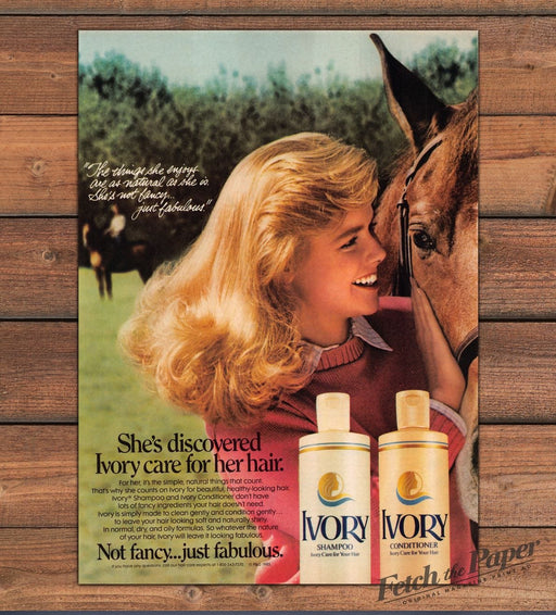 Ivory Shampoo Conditioner Hair 1980s Print Advertisement 1985 Girl with Horse