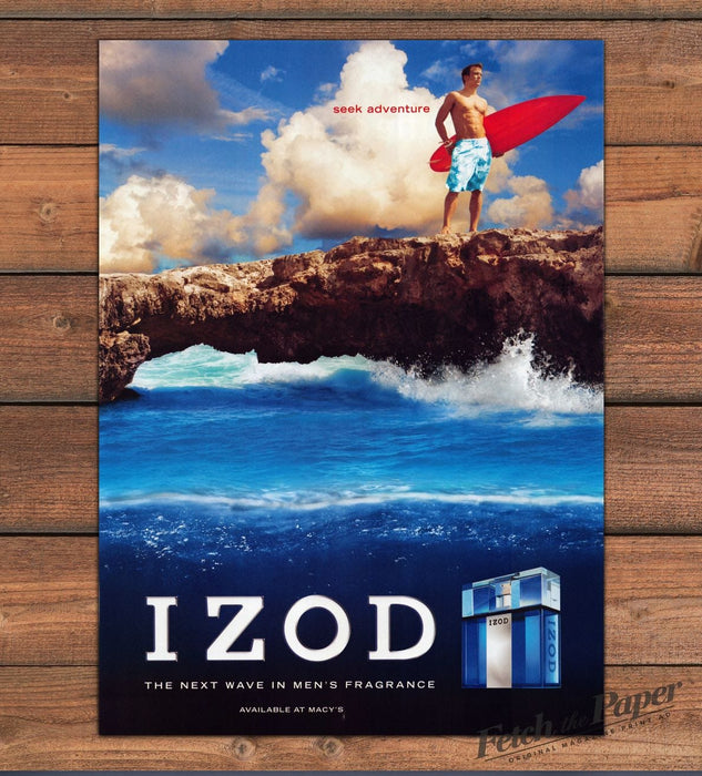 Izod Cologne Shirtless Surfer Red Surfboard Beach Print Ad 2008 2000s