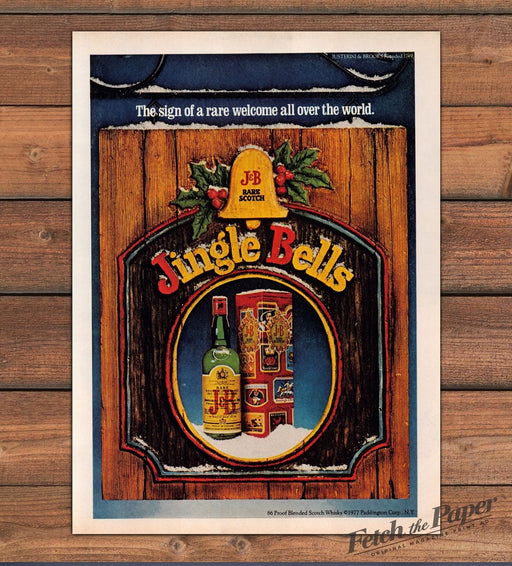 J&B Rare Scotch Whisky Jingle Bells Christmas Gift Sign Print Ad 1977 1970s