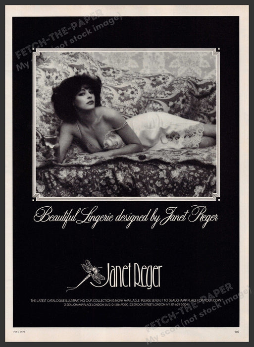 Janet Reger Lingerie Clothing 1970s Print Advertisement Ad 1977 Fetch-the-Paper
