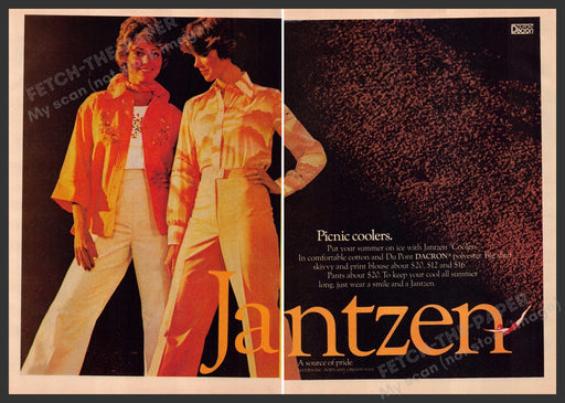 Jantzen Clothing 1970s Print Advertisement (2 page) 1976 Models Fetch-the-Paper