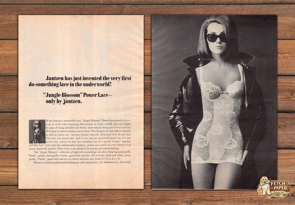 Jantzen Jungle Blossom Power Lace Bodysuit Sunglasses Print Ad 1966 1960s (2pgs)