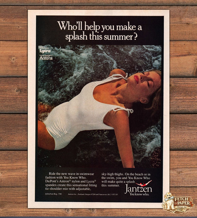 Jantzen White Mio Swimsuit Splash Ocean Waves Print Ad 1979 1970s