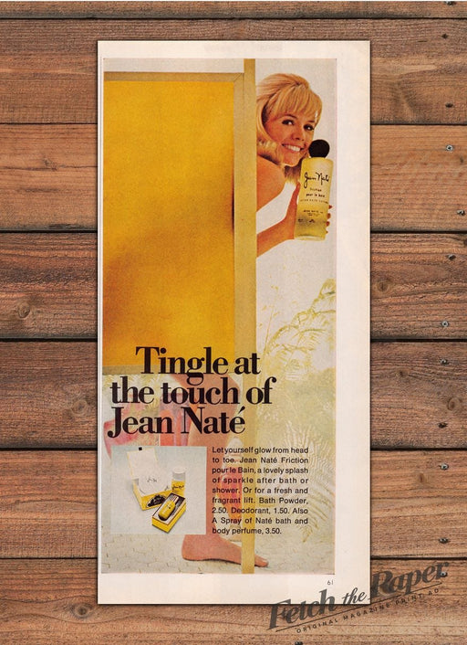 Jean Nate Tingle Touch Bath Lotion Blonde Peeking Door Print Ad 1968 1960s