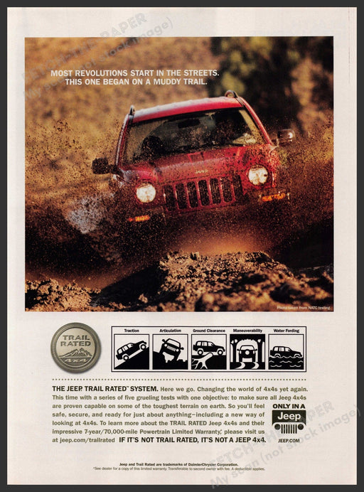 Jeep Trail Rated System 2000s Print Advertisement 2004 Muddy Trail Fetch-the-Paper