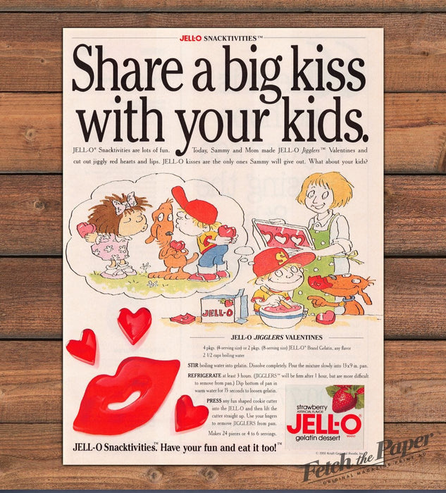 Jell-O Jigglers Valentines Hearts Lips Kids Recipe Print Ad 1993 1990s