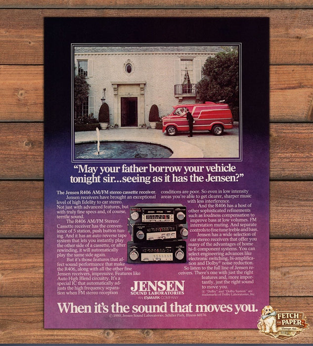 Jensen Car Stereo R406 AM FM Cassette Receiver Print Ad 1981 1980s