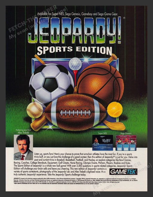Jeopardy Sports Edition Alex Trebek Video Game 1990s Print Advertisement Ad 1994