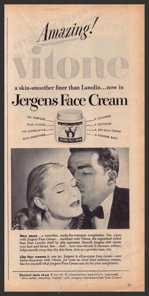 Jergens Face Cream with Vitone 1940s Print Advertisement Ad 1948 Fetch-the-Paper