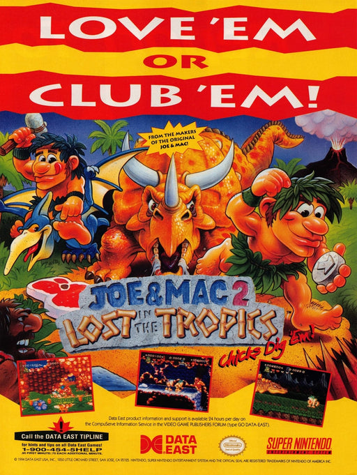 Joe & Mac 2 Lost in the Tropics Video Game 1990s Print Advertisement Ad 1994