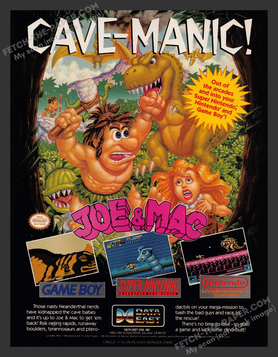 Joe & Mac Cave-Manic! Video Game 1990s Print Advertisement Ad 1992