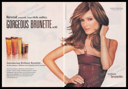 John Frieda Brilliant Brunette 2000s Print Advertisement Ad (2 pages) 2004 Hair Fetch the Paper!