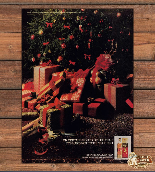 Johnnie Walker Red Christmas Presents Under Tree Ribbon Print Ad 1978 1970s