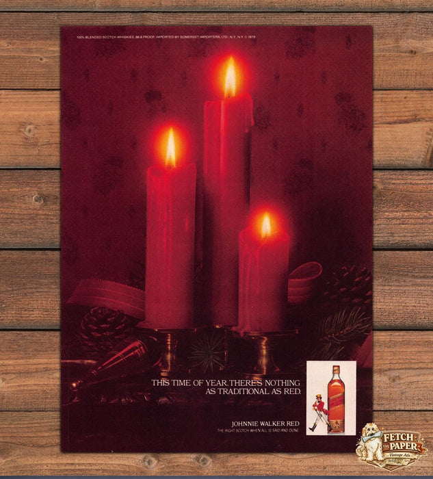 Johnnie Walker Red Scotch Whisky Christmas Candles Holiday Print Ad 1979 1970s