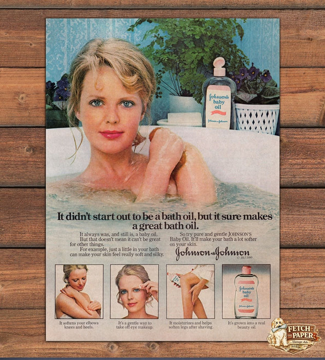 Johnson's Baby Oil Bath Oil Skin Care Beauty Print Ad 1981 1980s
