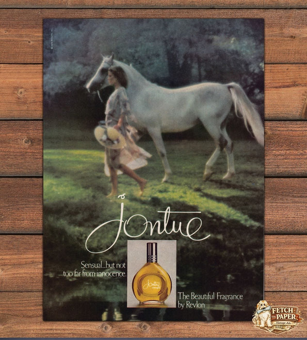 Jontue Perfume Revlon Woman White Horse Sensual Innocence Print Ad 1979 1970s