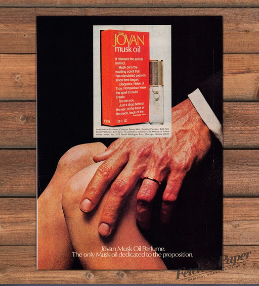 Jovan Musk Oil Perfume Animal Instinct Intimate Touch Print Ad 1977 1970s
