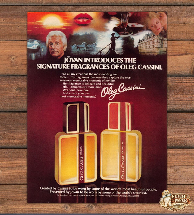 Jovan Oleg Cassini Fragrance Collection Men Women Perfume Print Ad 1979 1970s