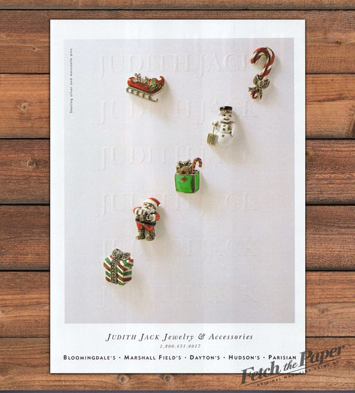 Judith Jack Christmas Pins Sleigh Santa Snowman Candy Cane Print Ad 1997 1990s