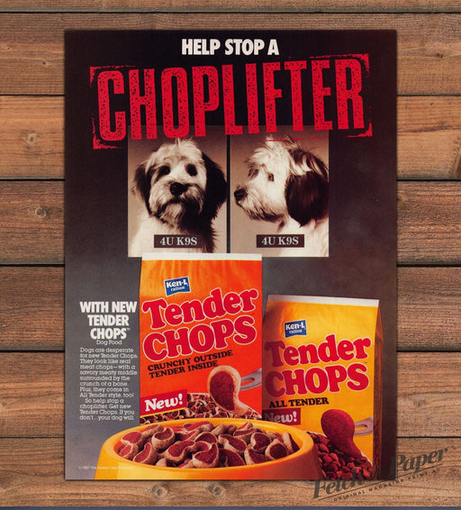 Ken-L Ration Tender Chops Dog Food Choplifter Mugshot Print Ad 1987 1980s