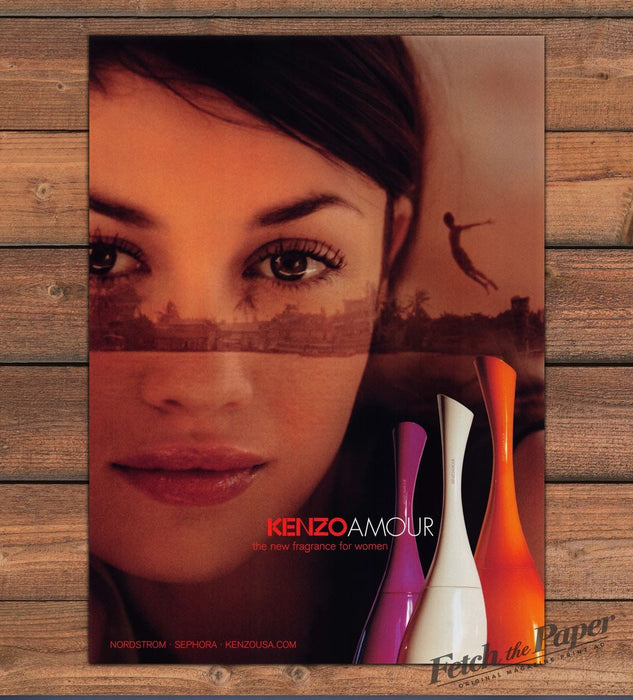 Kenzo Amour Perfume Dark-Haired Model Eyes Palm Trees Diver Print Ad 2007 2000s