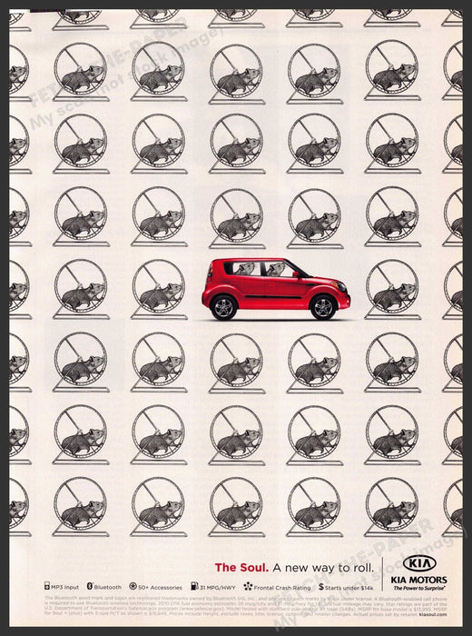 Kia Soul 2000s Print Advertisement Ad 2009 Hamster Wheel "A new way to roll" Kia