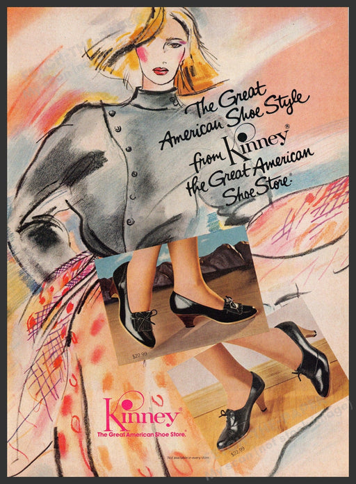 Kinney Shoes 1980s Print Advertisement 1981 "The great American shoe style" Fetch-the-Paper