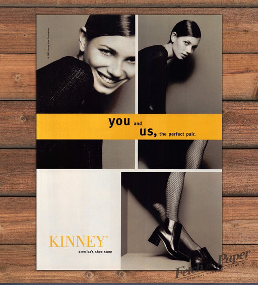 Kinney Shoes Legs Fishnet Tights Black Ankle Boots Print Ad 1997 1990s