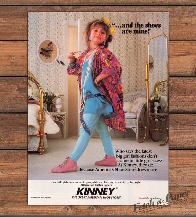 Kinney Shoes Little Girl Big Fashion Pink Boots Dress Up Print Ad 1986 1980s