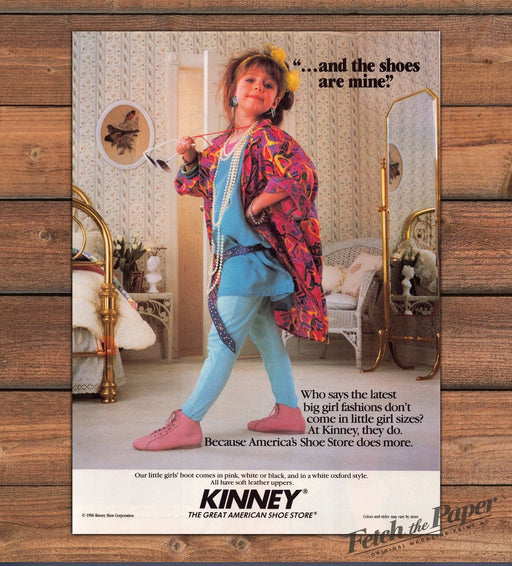 Kinney Shoes Little Girl Big Fashion Pink Boots Dress Up Print Ad 1986 1980s
