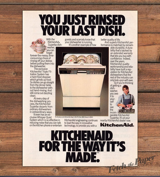 KitchenAid Superba Dishwasher Floral China Woman Apron Print Ad 1987 1980s