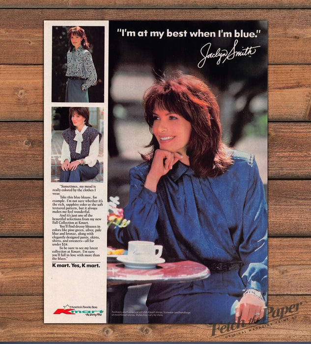 Kmart Jaclyn Smith Actress Blue Blouse Cafe Fashion Print Ad 1987 1980s