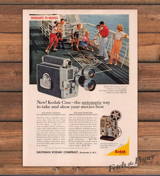 Kodak Cine Automatic Turret Camera Graduate To Movies Ship Print Ad 1959 1950s