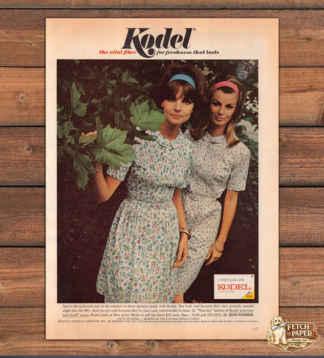 Kodel Polyester Floral Dress Two Models Headband Fashion Print Ad 1966 1960s