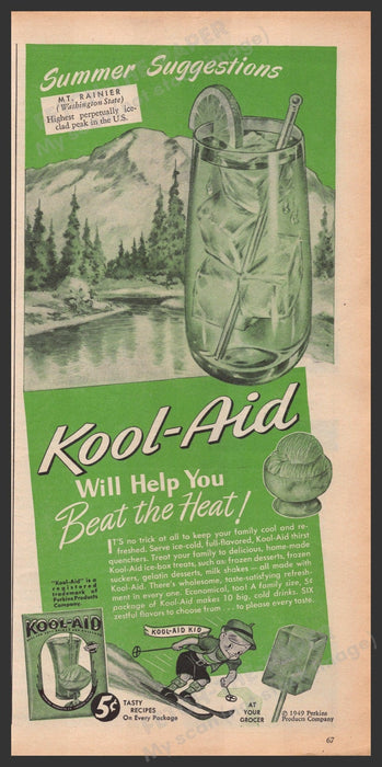 Kool-Aid Green Kid Beat the Heat 1940s Print Advertisement Ad 1949 Fetch-the-Paper