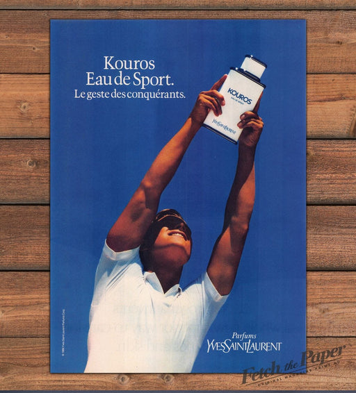 Kouros Eau De Sport Yves Saint Laurent Tennis Player Print Ad 1986 1980s