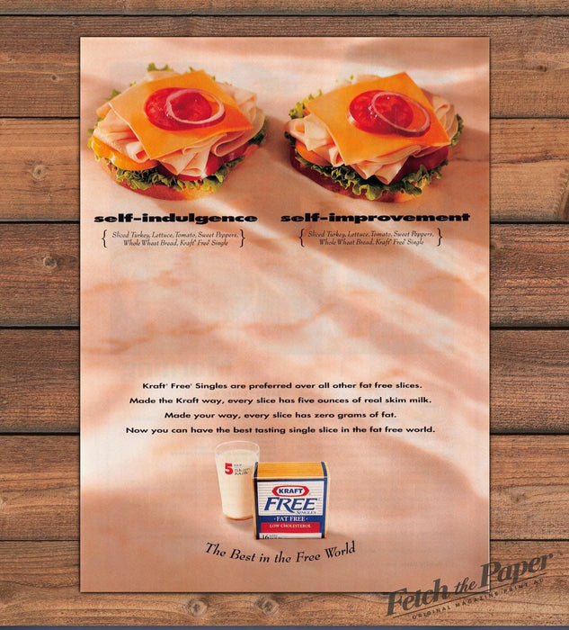 Kraft Free Singles Turkey Sandwich Fat Free Cheese Print Ad 1993 1990s