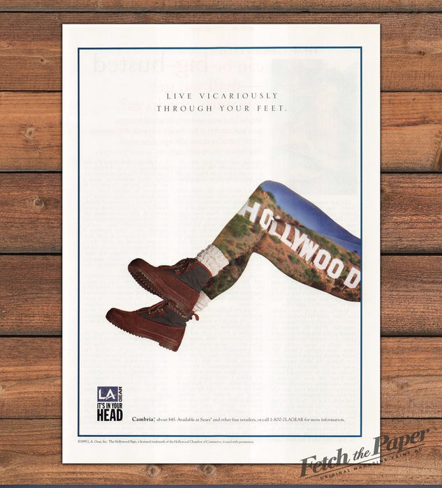 L.A. Gear Cambria "Live Vicariously Through Your Feet" Legs Print Ad 1995 1990s