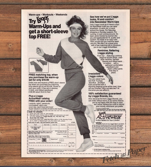 L'eggs ActiveWear Warm-Ups Woman Headband Fleece Sweatsuit Print Ad 1987 1980s