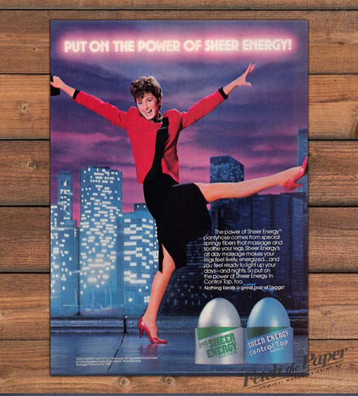 L'eggs Sheer Energy City Lights 1980s Print Advertisement Ad 1985 Legs Kicking