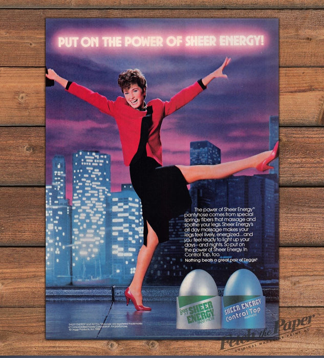 L'eggs Sheer Energy City Lights 1980s Print Advertisement Ad 1985 Legs Kicking