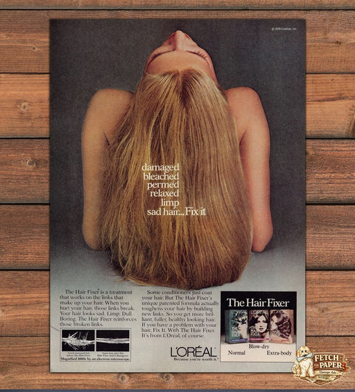 L'Oreal 1970s Print Advertisement Ad 1979 "The Hair Fixer" Treatment Blonde