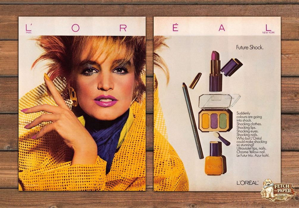 L'Oreal 1980s Magazine Print Advertisement (2 pages) 1985 Future Shock Colors