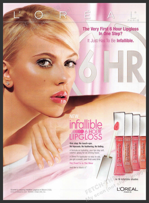 L'Oreal 2000s Print Advertisement Ad 2008 Scarlett Johannson Lips L'Oreal