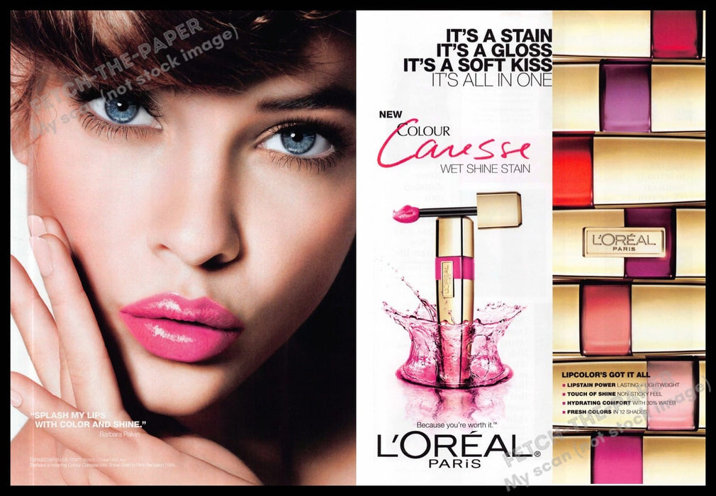 L'Oreal Caresse 2010s Print Ad (2 page) 2013 Pink Glossy Lips "Soft kiss"