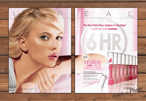 L'Oreal Infallible 6 Hour Lipgloss Blonde Model Print Ad 2008 2000s (2pgs)