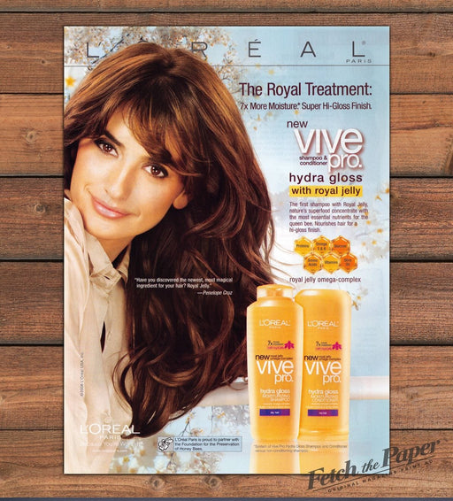 L'Oreal Vive Pro Penelope Cruz Royal Jelly Shampoo Print Ad 2008 2000s
