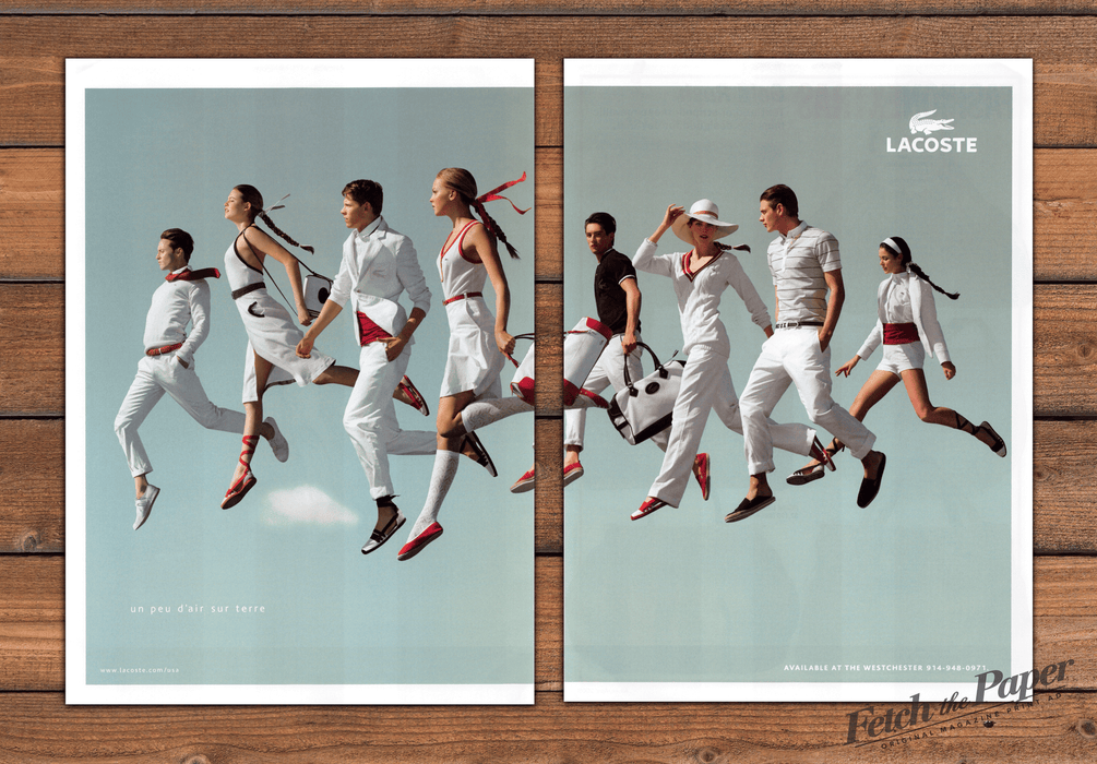Lacoste Models Jumping White Outfits Red Espadrilles Print Ad 2008 2000s (2pgs)